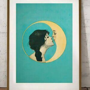 24"L x 16"W Art Nouveau Lady Kissing Moon Dear Old Dixie Moon Canvas Art Print